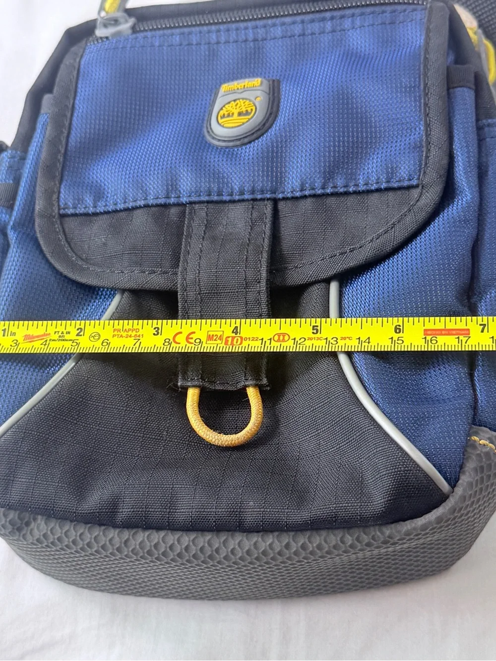 Timberland Blue Black Yellow Solid Crossbody Bag Adjustable Strap Zip Closure